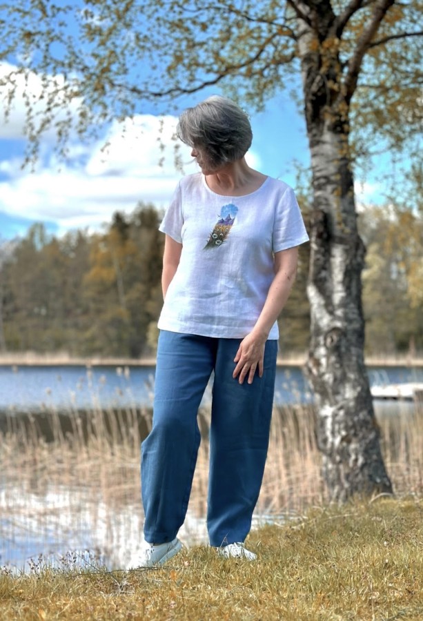 Balta lino palaidinė "Potepis". Balta lino palaidinė "Potepis".